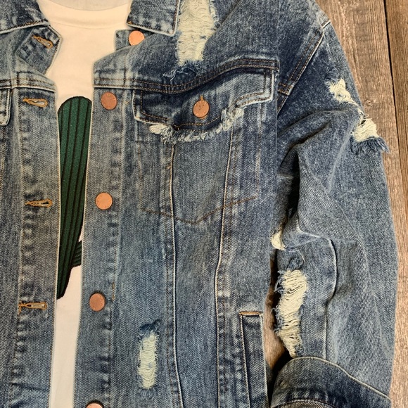 Distressed Denim Jean Jacket - Picture 4 of 10